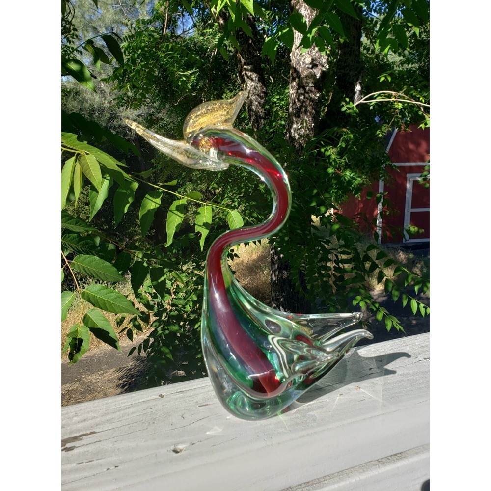 Vintage Murano Glass Swan‎ Sommerso Red Green & Clear Mid-Century 10.5 Inch - Picture 4 of 12